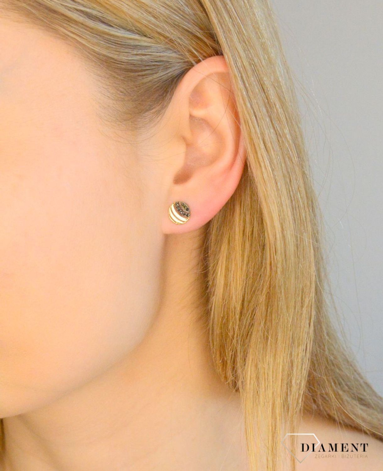 Złote kolczyki damskie 585 okrągłe z czarnymi cyrkoniami KL 8458A.jpg